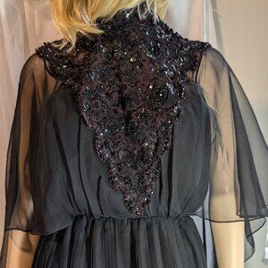 Rare and Elegant Diva Black Dress Beaded Sher Chiffon Cocktail Evening Mistery